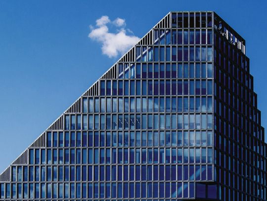 blue and gray glass window building